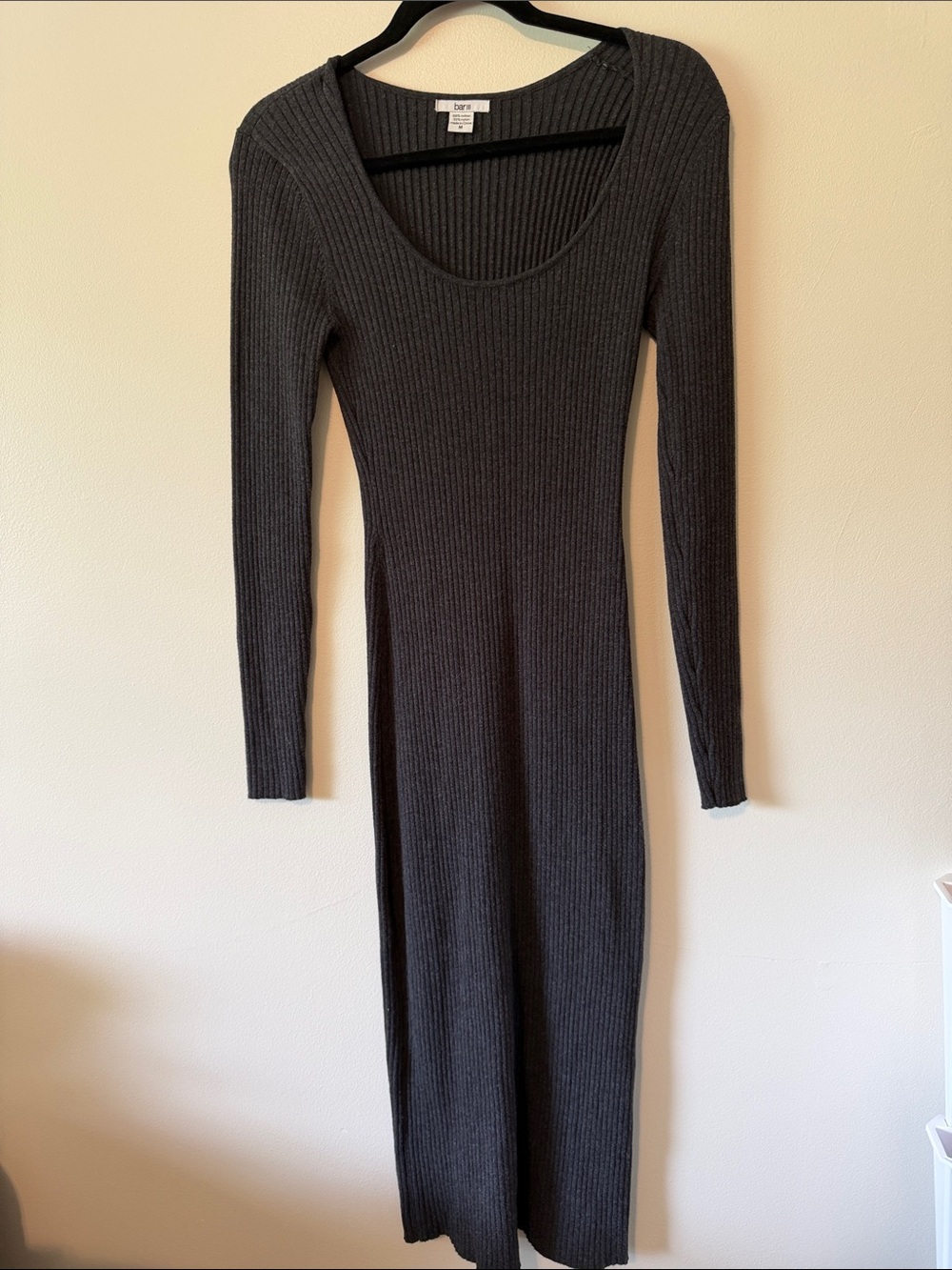 Bar III Charcoal Ribbed Long Sleeve Scoop Neck Dress